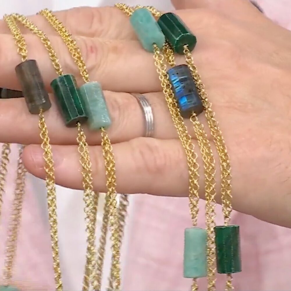 Rarities Carol Brodie Gold-Plated Silver Barrel-Cut Amazonite Bead Necklace NWT - Picture 4 of 14